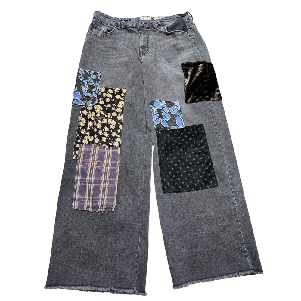 LOGO‎ Lori Goldstein Limited Edition Patchwork Wide Leg Jeans Gray Womens 14
